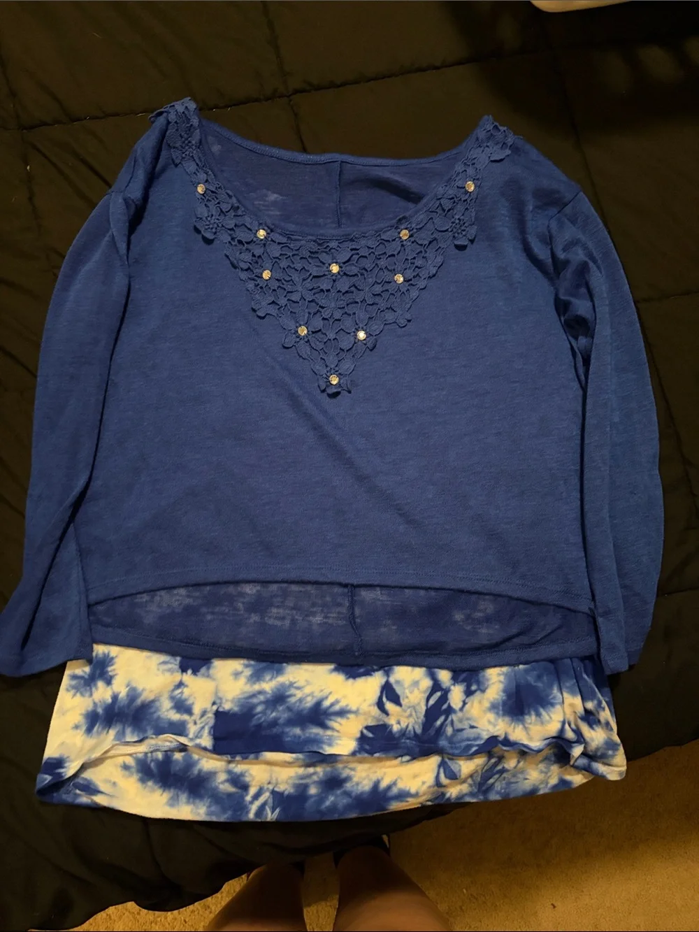 Justice Blue Layered Tie-Dye Long Sleeve Top